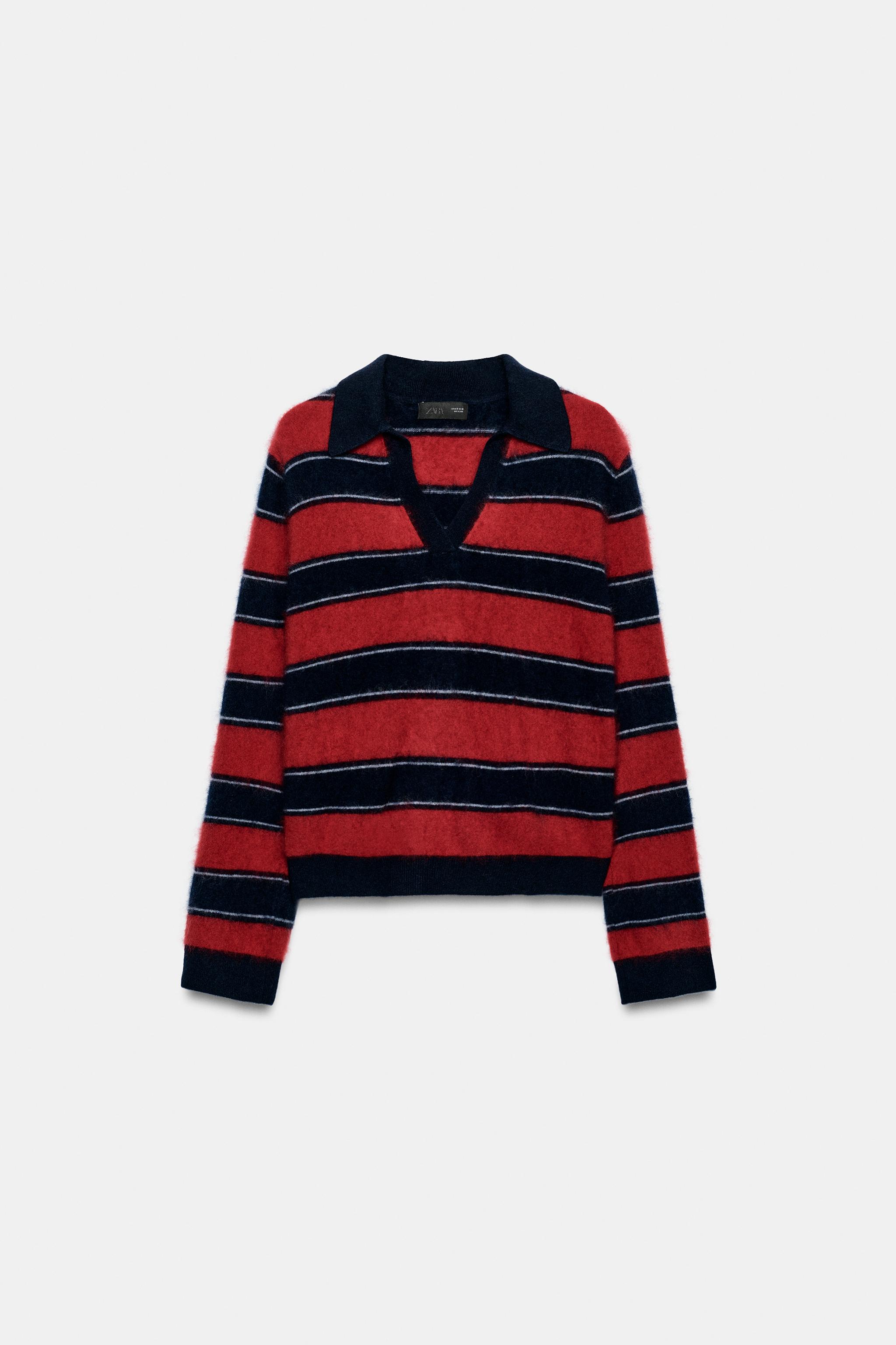PULL 100 % LAINE À RAYURES COL POLO
